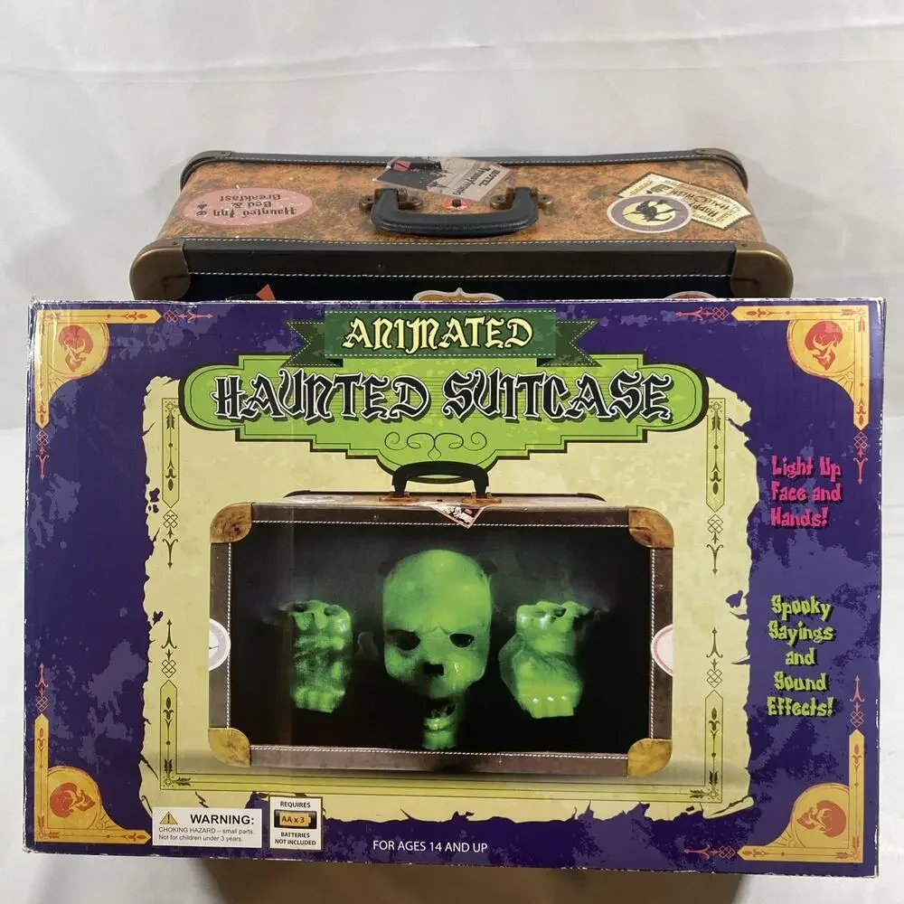 Halloween Animated Motion Activated Suitcase Prop w/ 3D Scary Skull WORKS 18x12